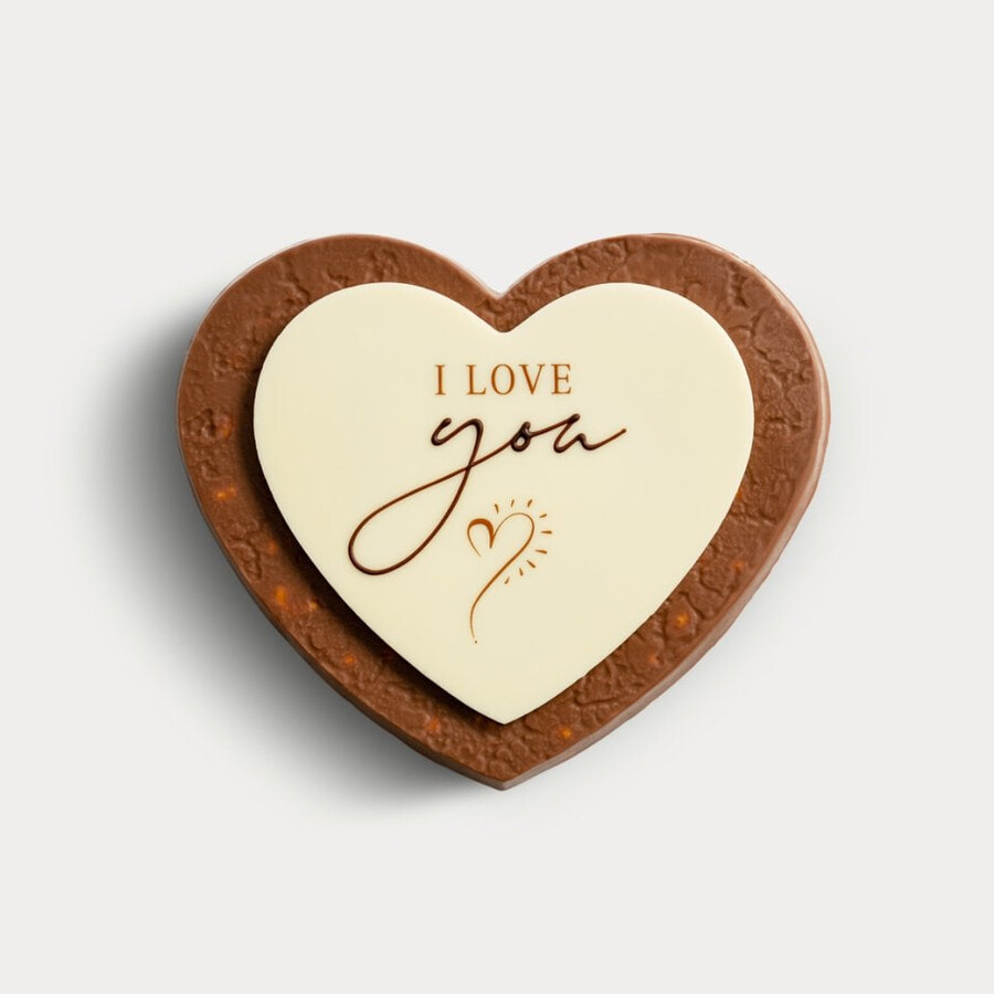 herzförmige grußkarte „ich liebe dich – ein romantischer genuss aus schweizer milchschokolade mit haselnüssen
