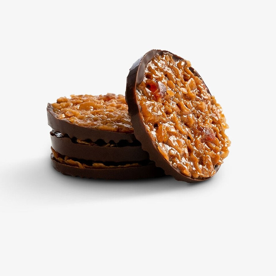 florentine dark crispy almonds and confit fruits in rich dark chocolate