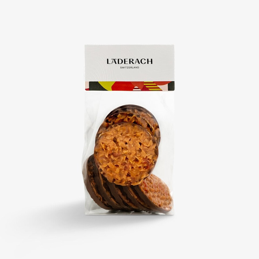 florentine dark crispy almonds and confit fruits in rich dark chocolate