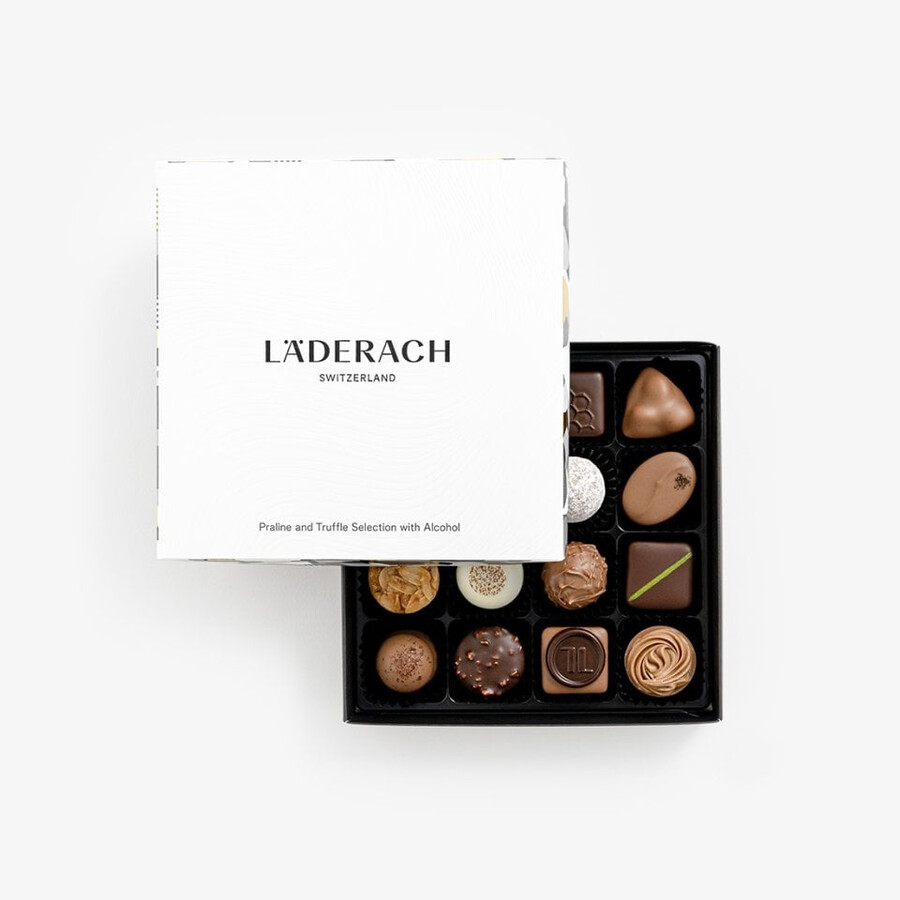 pralinen- und trüffelauswahl mit alkohol – exquisite 16-teilige milchmischung