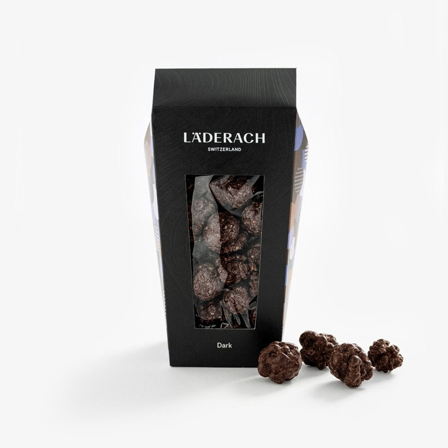 popcorn dark 185 g – knuspriges karamellisiertes popcorn umhüllt von reichhaltiger 70iger zartbitterschokolade
