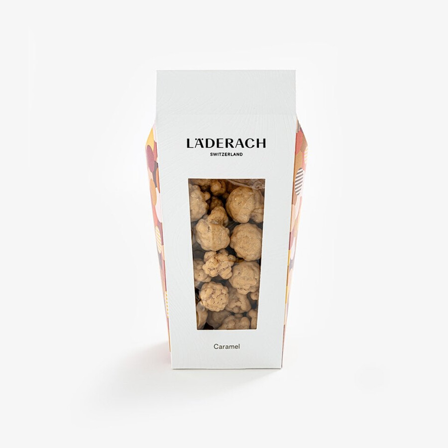 popcorn caramel 185g - köstlicher mit schweizer schokolade überzogener snack mit süßem karamell und einem hauch von goldenem knusper
